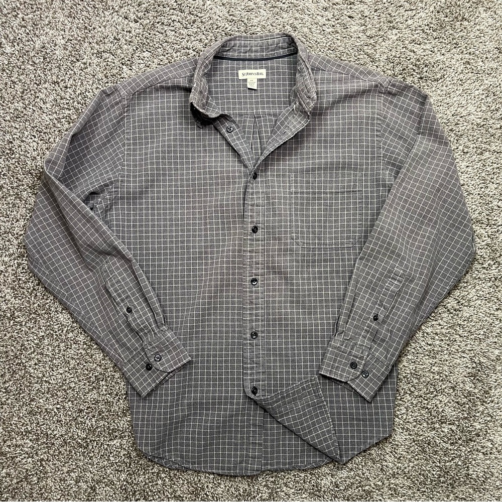 St. John’s Bay Classic Fit 100% Cotton Windowpane Plaid Button Down Shirt Size L